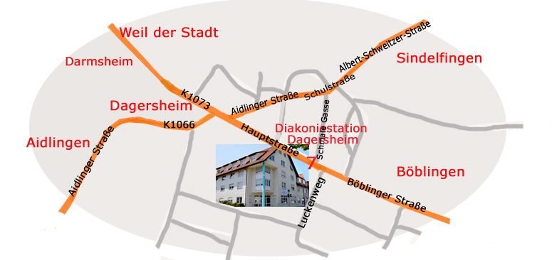 Anfahrt zur Diakoniestation Dagersheim